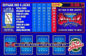 supajax progressive jackpot jacks or better video poker